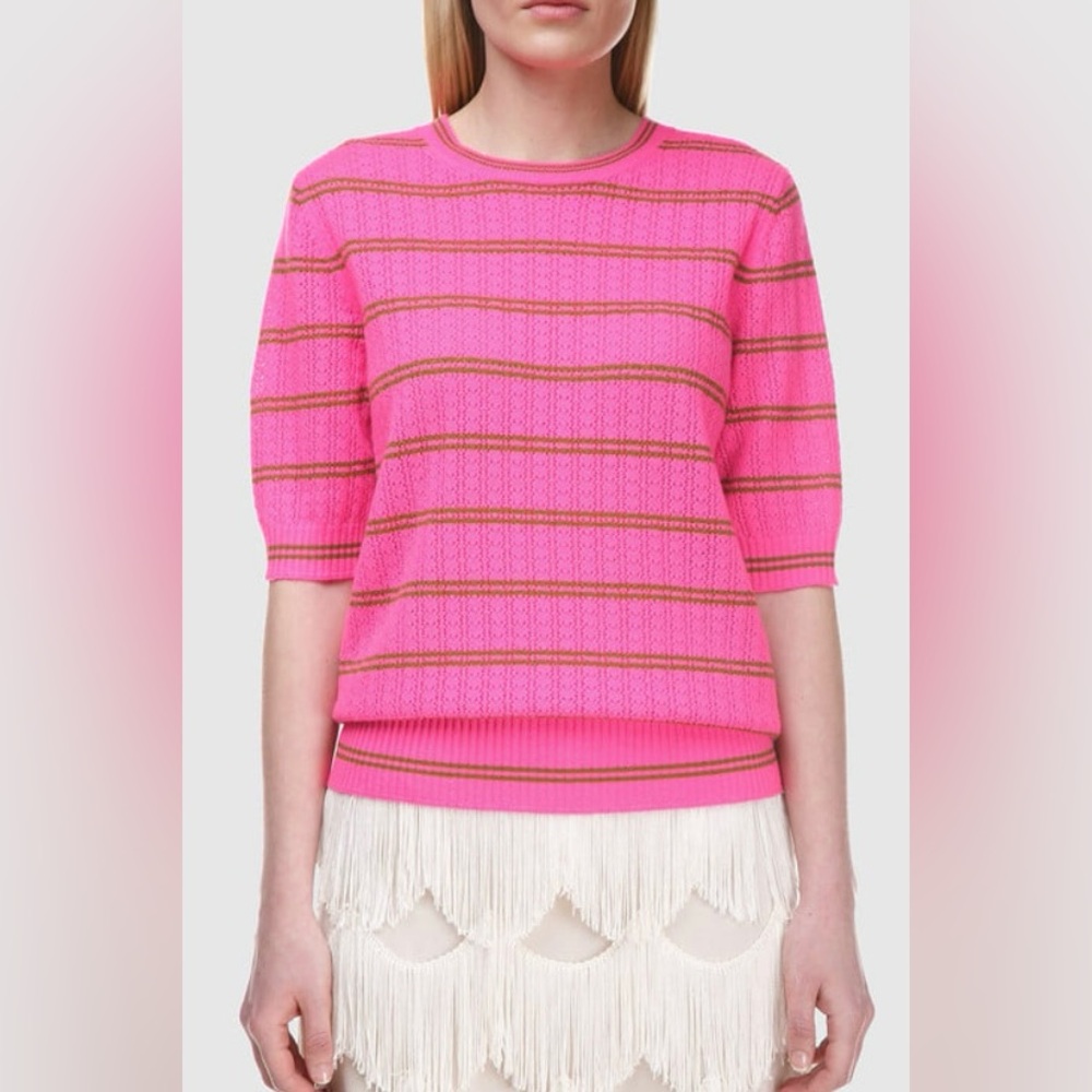 Marc Jacobs 100% Cashmere Striped Pink Short Sleeve Sweater Small